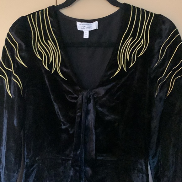 & Other Stories Black Velvet w/ Gold Stitched Flame design Long Sleeve Dress. 4 - Picture 2 of 8